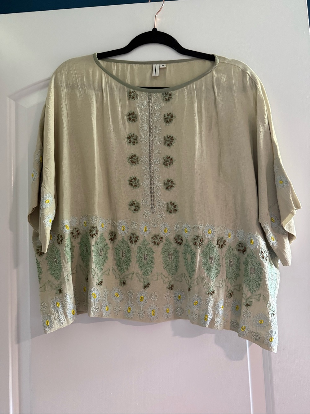 Blank London Sage Green Embroidered Beaded Boho Blouse Top Medi